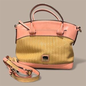 Dooney and Bourke Pink Tan Women's Handbag rare straw tote designer vintage bag